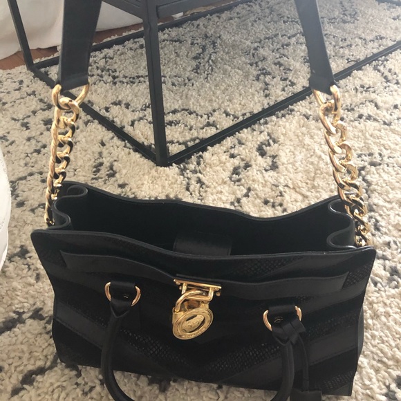 Michael Kors Hamilton black satchel suede python - Picture 3 of 8